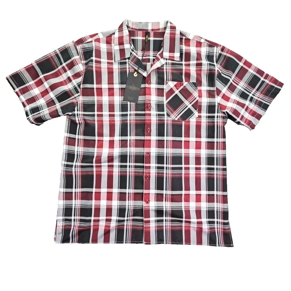 True Rock Shirt Men's 3XL Black Red Plaid Short Sleeve Button Up Pocket Y2K NWT‎